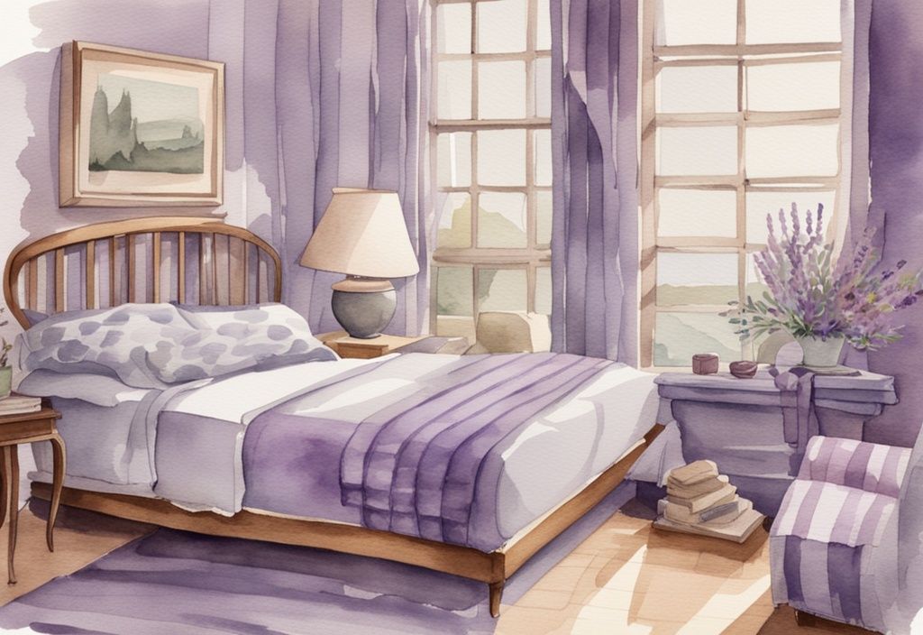 Vintage Aquarell-Illustration in Lavendel zeigt verschiedene Lattenroste und Matratzen, die zusammenpassen; welcher Lattenrost für welche Matratze.
