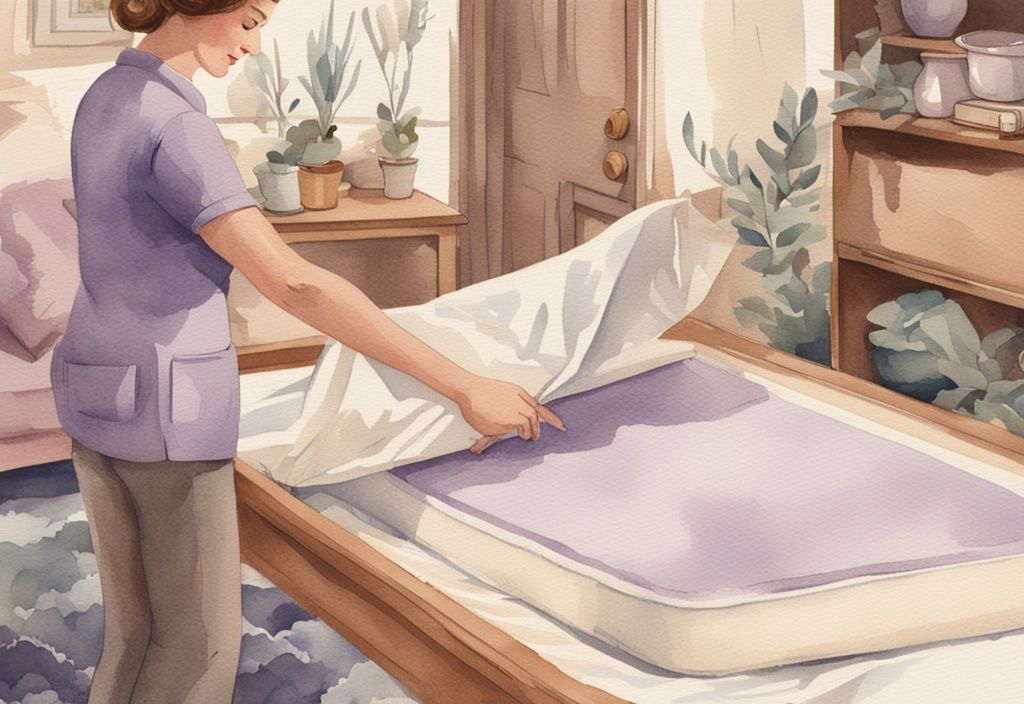 Vintage-Aquarellillustration zeigt Schritt-für-Schritt-Prozess, wie man eine Emma Matratze zurückschicken wie verpacken in der Originalverpackung.