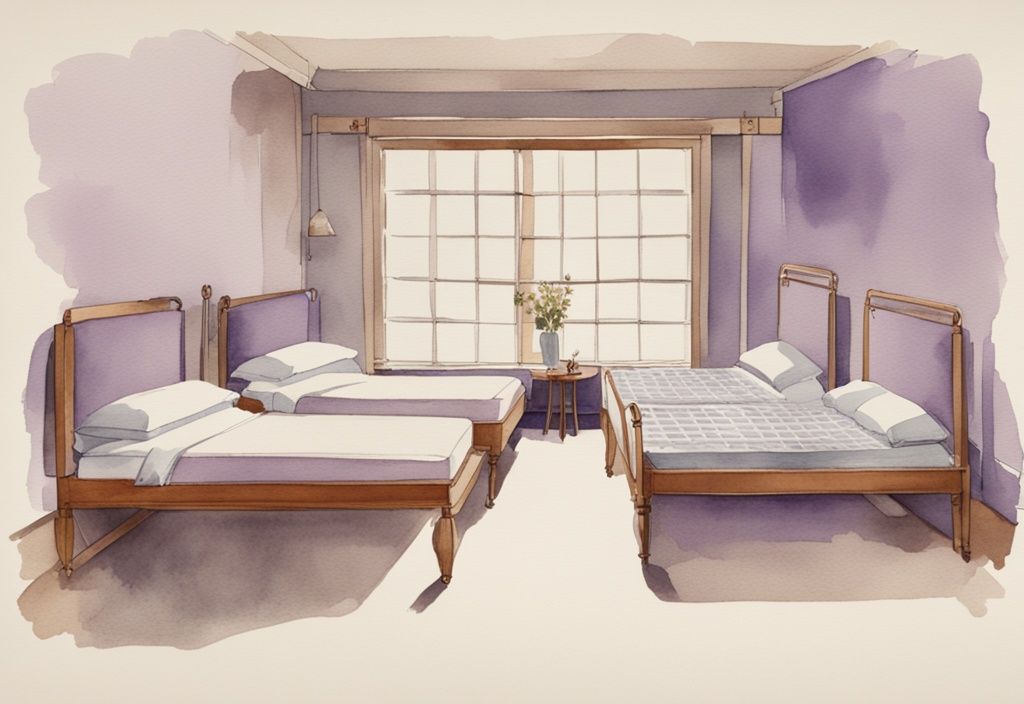 Vintage Aquarell-Illustration von Matratzen in verschiedenen Höhen auf Bettrahmen mit Maßangaben, wie hoch sollte eine Matratze sein