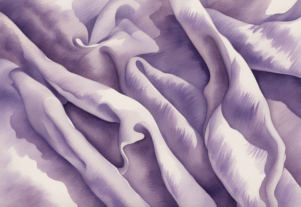 Vintage Aquarell-Illustration von Renforcé Bettwäsche, Nahaufnahme der eng gewebten und glatten Textur, Hauptfarbe Lavendel, was bedeutet Renforcé Bettwäsche