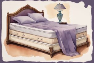 Vintage-Aquarell-Illustration eines Matratzenquerschnitts mit Topper, der den zusätzlichen Komfort und die Unterstützung zeigt, warum Topper auf Matratze.