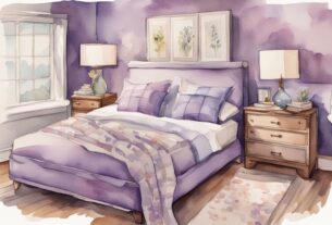 Vintage Aquarellillustration eines gemütlichen Schlafzimmers mit Boxspringbett und verschiedenen Matratzen, welche Matratze für Boxspringbett