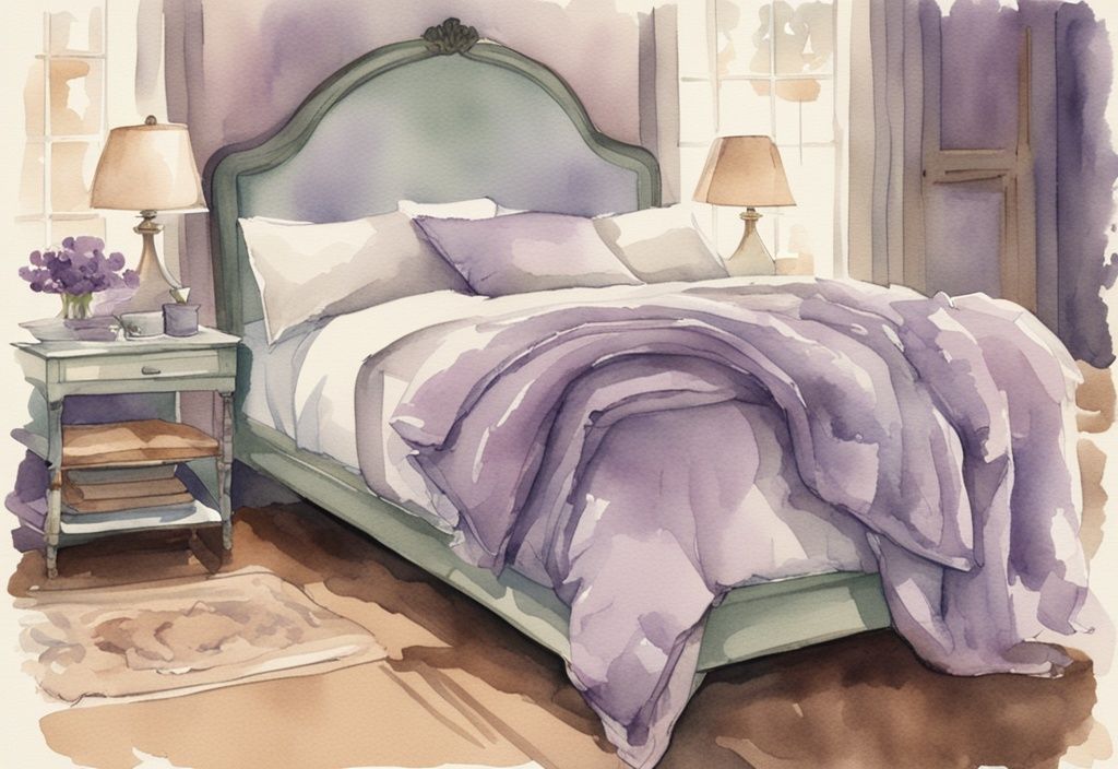 Vintage Aquarellillustration eines ordentlich gemachten Bettes mit einem weichen, komfortablen Topper, der eine zusätzliche Schicht auf der Matratze bildet, was ist ein Topper fürs Bett