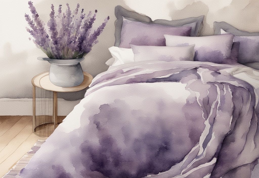 Vintage Aquarell-Illustration eines gemütlichen Schlafzimmers mit einem 180x200 Bett und einer perfekt passenden Tagesdecke, welche Größe Tagesdecke für Bett 180x200.