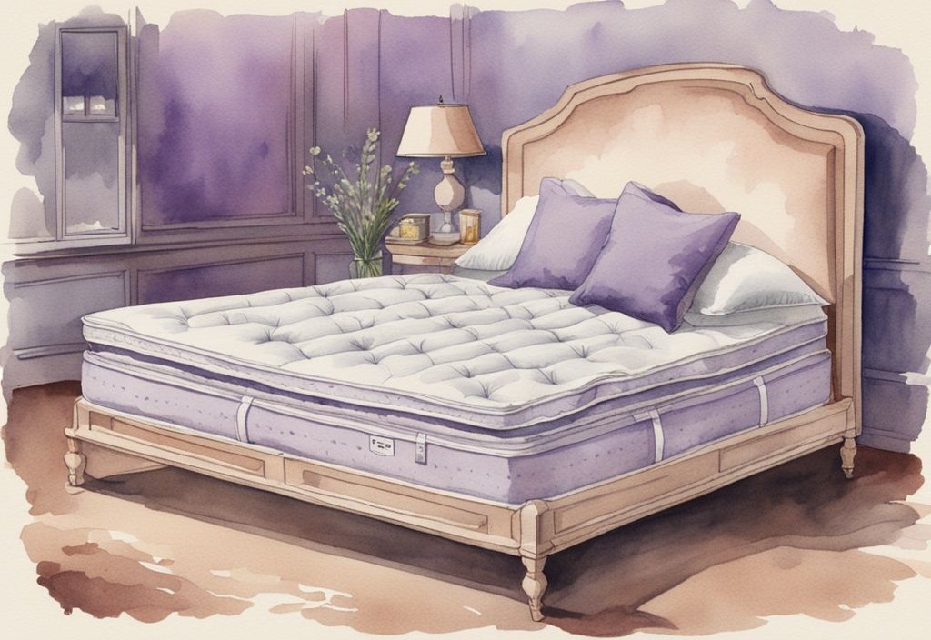 Vintage Aquarell-Illustration eines Matratzenquerschnitts mit Topper, der zusätzlichen Komfort und Unterstützung bietet, warum Topper auf Matratze.