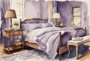 Vintage Aquarellillustration eines ordentlich gemachten Bettes mit Leinenbettwäsche, Nahaufnahme der Stofftextur und -webart, was ist Linon Bettwäsche