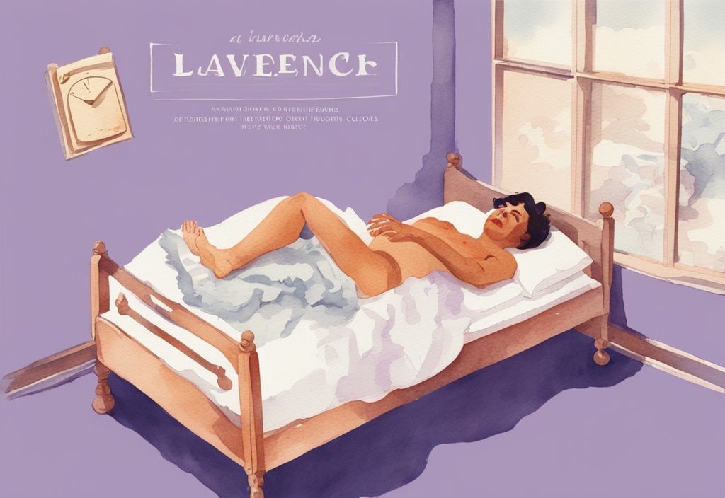 Vintage Aquarell-Illustration einer kranken Person im Bett mit schwebender Infografik, die zeigt, wie viel Kalorien verbrennt man wenn man krank im Bett liegt.